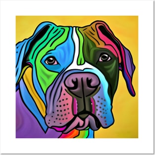 Pitbull Dog Rainbow Painting Posters and Art